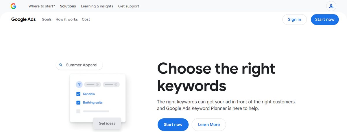 Google Keyword Planner官网首页截图